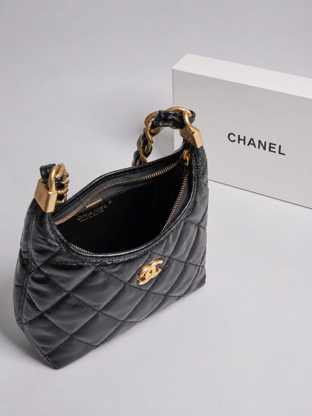 Chanel Shiny Black Calfskin Quilted Hobo with Gold Tone Hardware - Picture 10 of 14